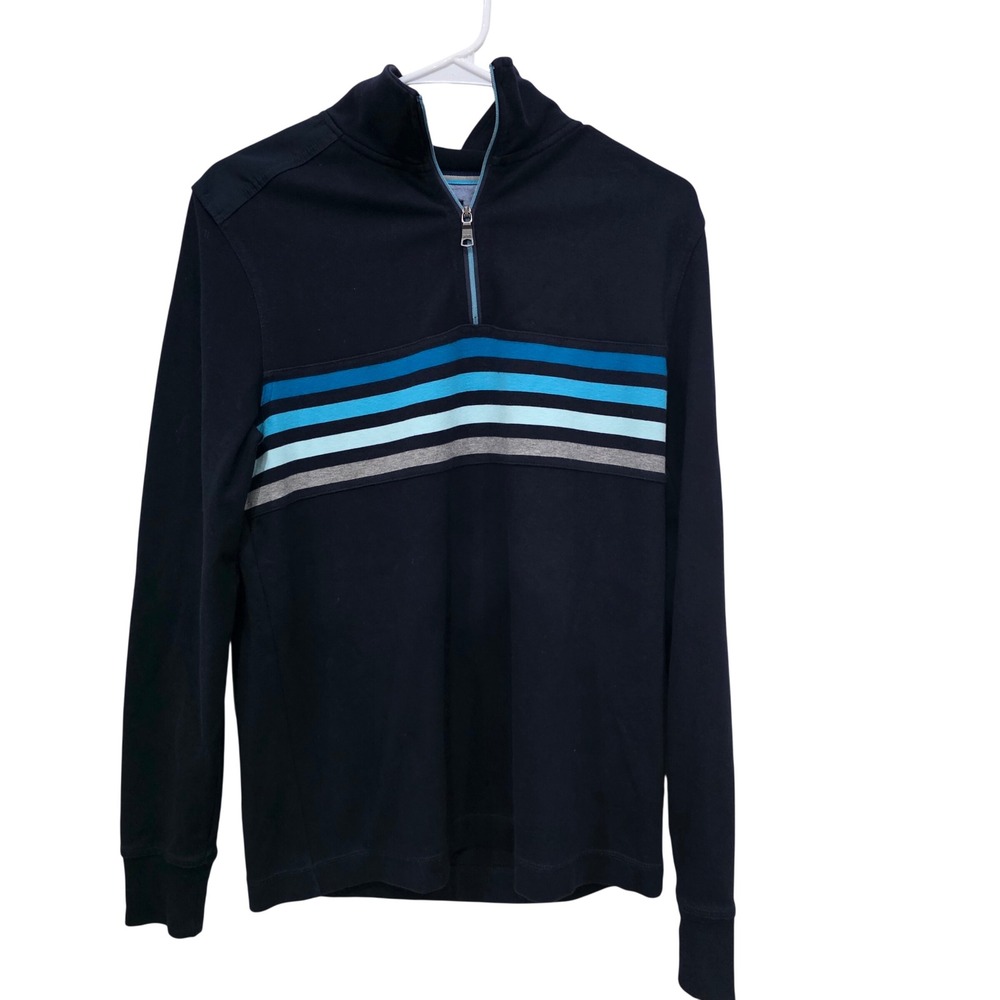Banana Republic MensSmall NavyBlue StripedQuarter Zip Pullover Mock Neck Sweater